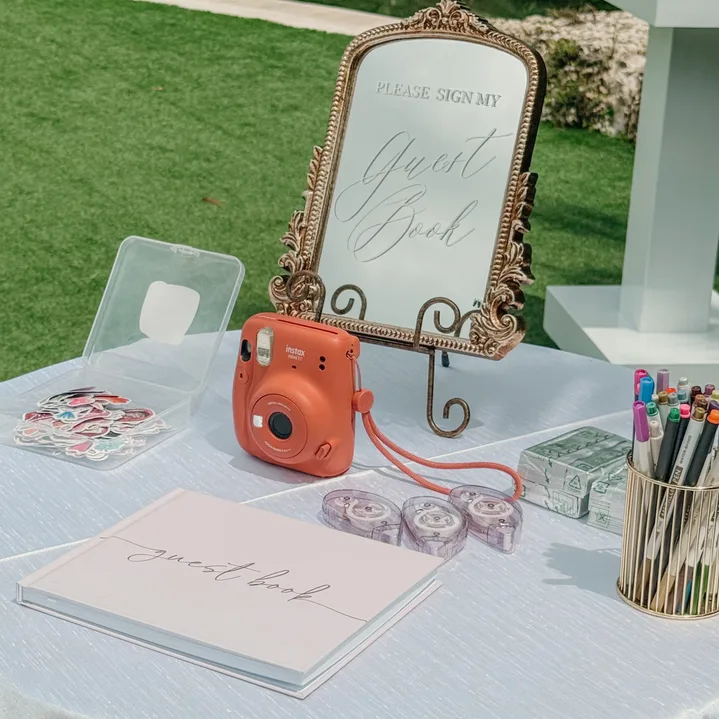 Polaroid Photo Stand rental for Miami wedding event guest memories by Be Extra Miami.