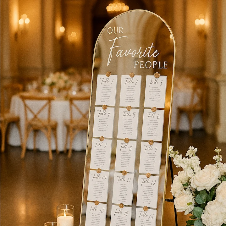 Classic Mirror Seating Chart — Miami rental in the Seating Charts collection by Be Extra Miami. — Miami wedding event rental.