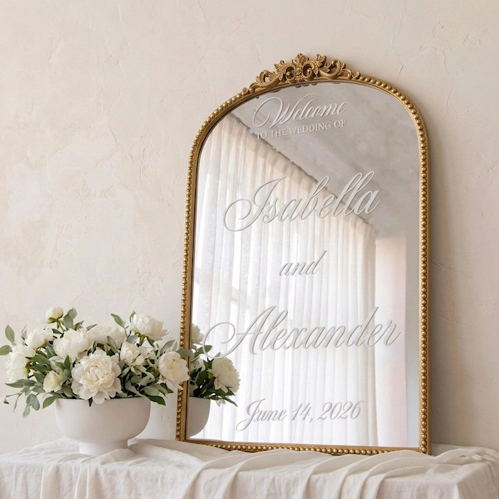 Petite vintage wedding welcome mirror